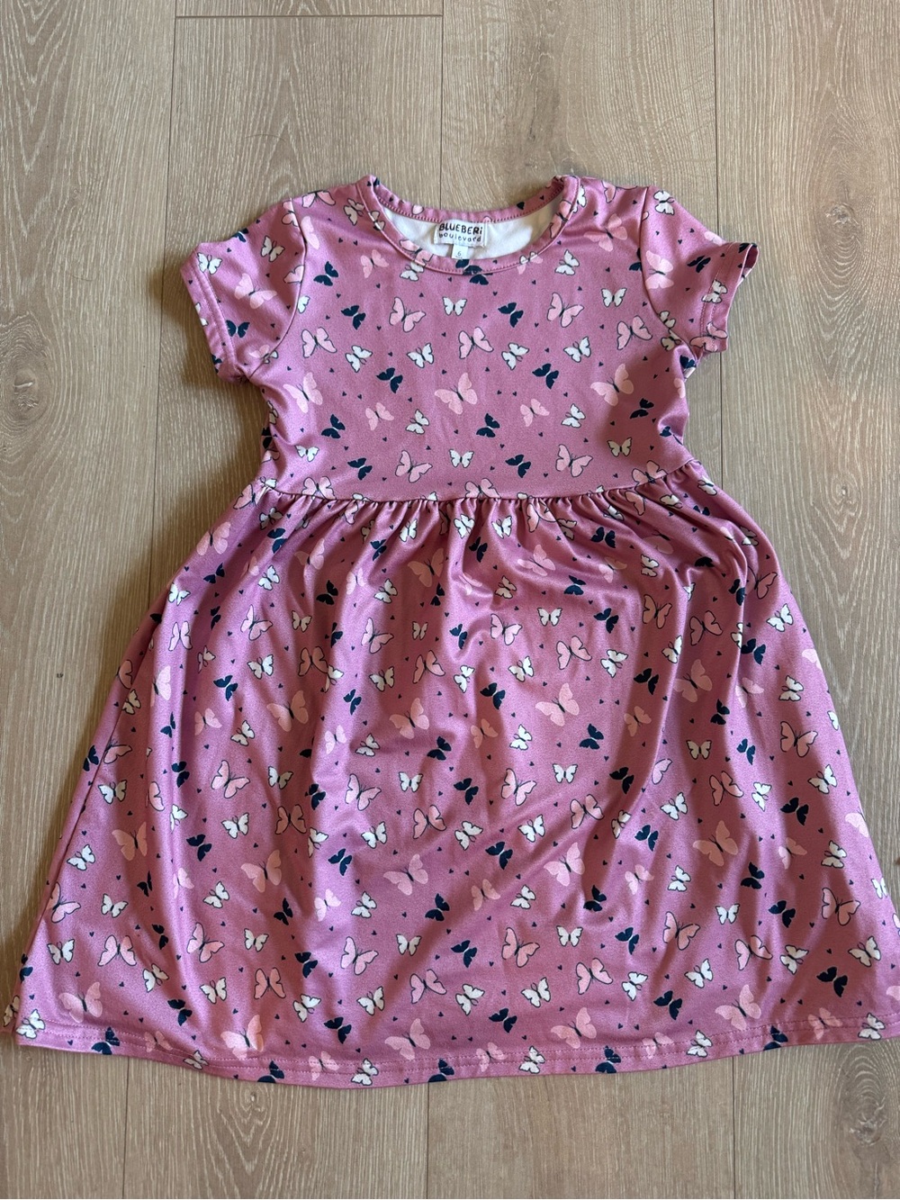 Blueberi Boulevard girls Pink Butterfly Short-Sleeve Dress